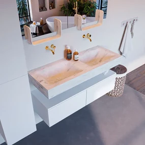 Mondiaz Alan DLux badmeubel 120cm talc 2 lades met wastafel opalo dubbel zonder kraangat