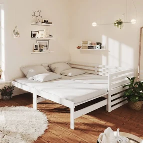 vidaXL Slaapbank uitschuifbaar massief grenenhout wit 2x(90x200) cm