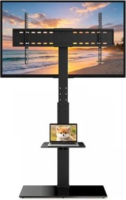 VEVOR TV-standaard, draaibare vloerstandaard voor tv's (32-85 inch), in hoogte verstelbare draagbare tv-standaard met gehard glazen voet, tv-standaard voor slaapkamer woonkamer zwart
