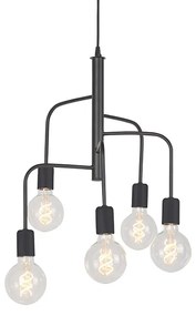 QAZQA Eettafel / Eetkamer Moderne hanglamp zwart 5-lichts - Facile Modern E27 Binnenverlichting Lamp