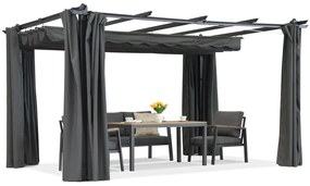Barbados terraspergola 3x3 m met Garden Point antraciet gordijnen