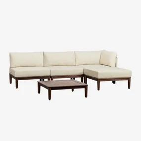 3-delige Modulaire Hoekbankset Met Salontafel En Poef In Acacia Giulia Beige – Crème - Sklum