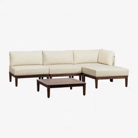Woonkamerset Met Een Modulaire Hoekbank Met 3 Delen, Salontafel En Voetenbank In Giulia Acaciahout Beige – Crème - Sklum