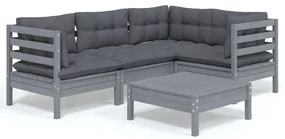 vidaXL 5-delige Loungeset met kussens grenenhout grijs