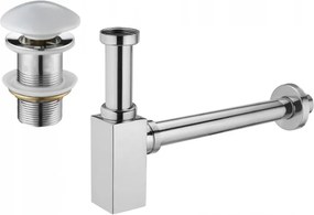 Mexen half-sifon wastafel vierkant met keramische klik-klak stop, zonder overloop, chroom/wit - 7991060-02