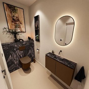 MONDIAZ TURE-DLUX 80cm toiletmeubel Rust. EDEN wastafel Lava positie midden. Zonder kraangat. TUREDX80RUSM0LAV