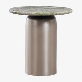Alliser Nachtkastje Ø40 Cm Grijs – Staal & Groen Marmer Forest - Sklum