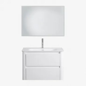 Badkamermeubelset In Hout Met Geïntegreerde Wastafel Egerton Wit & Rechthoekige Led En Anticondens 100x70 Cm Tamsin & Chroom ↑20 - Sklum