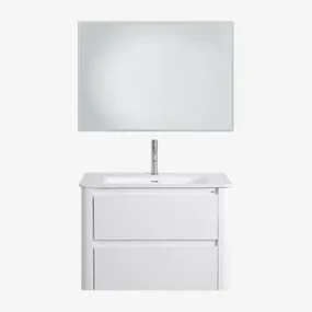 Badkamermeubelset In Hout Met Geïntegreerde Wastafel Egerton Wit & Rechthoekige Led En Anticondens 100x70 Cm Tamsin & Chroom ↑20 - Sklum