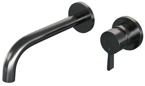 Brauer Gunmetal Edition Wastafelmengkraan inbouw - gebogen uitloop links - hendel middel dik - model E 1 - PVD - geborsteld gunmetal 5-GM-004-B1-65