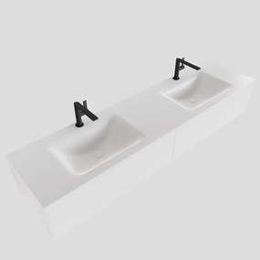 Zaro Lagom volledig naadloos solid surface onderkast 180cm mat wit met 2 lades Push tot open. Compleet met solid surface wastafel met 2 kraangat(en)