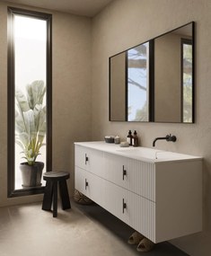 Muebles Avila badmeubel ribbelfront 160cm wit mat met wastafel rechts zonder kraangat