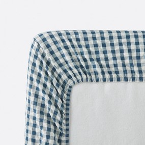 Hoeslaken katoen seersucker 30 cm, Cottage bleu