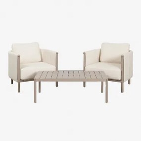 Boleni Tuinset Met 2 Bouclé Fauteuils En Aluminium Salontafel Bouclé Gardeniawit - Sklum