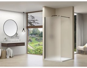 Van Rijn Products ST01 Vaste wand - 88x200cm - gesatineerd glas - dikte 8mm - muurprofiel - stabilisatiestang - zwart ST01ZW90PRGS
