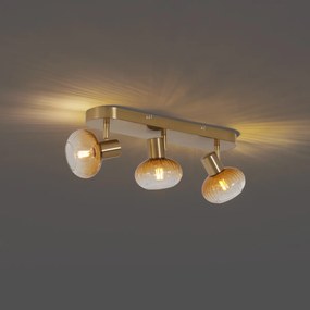 Afgeronde plafondspot goud met amber glas 3-lichts - Teddy