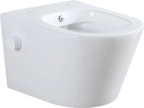 Saqu Wash 2.0 randloos hangtoilet met koudwater-bidetkraan en toiletbril wit