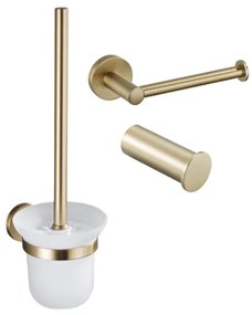 Fortifura Calvi Toiletset 3-delig - toiletrolhouder zonder klep - toiletborstel - handdoekhaak enkel rond - Geborsteld Messing PVD (Goud) SW639940 SW639941 SW1211588
