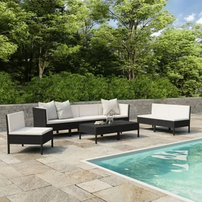 vidaXL 9-delige Loungeset met kussens poly rattan zwart