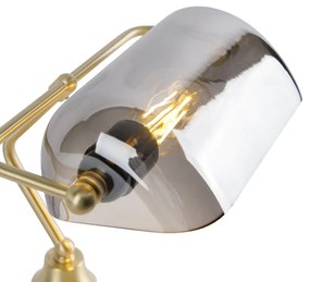 Klassieke notarislamp goud met gerookt spiegel glas - Banker