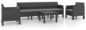 vidaXL 4-delige Loungeset met kussens PP rattan antracietkleurig