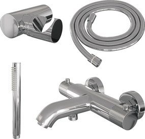 Brauer Chrome Carving thermostatische badkraan met wandhouder en staafhanddouche chroom