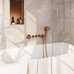 BRAUER Stripe Thermostatische Badkraan - SET 02 - inbouw - uitloop - 3-standen handdouche - doucheslang - wandaansluitbocht - koper geborsteld PVD 5-GK-358