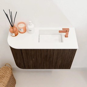 Mondiaz Joya 60cm toiletmeubel ronding links walnut met wastafel faye rechts 1 kraangat talc