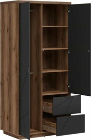 Kledingkast Fivale 105, Zwart, Donker delano-eik, 201x94x57cm, 95 kg, Kledingkast deuren: Met scharnieren, Aantal planken: 3, Aantal planken: 3