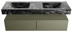 Mondiaz Alan DLux badmeubel 150cm army 2 lades met wastafel lava dubbel zonder kraangat