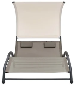 vidaXL Ligbed tweepersoons met luifel textileen taupe