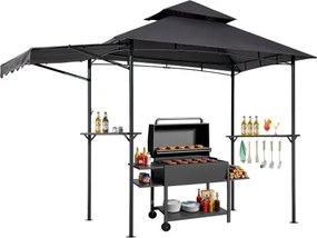 VEVOR BBQ Gazebo, 2430x1500x500mm, grillluifel voor buitengrill, 2-laags BBQ Gazebo-luifel, dubbel dak tuingazebo met extra luifel, voor terras, tuin en moestuin