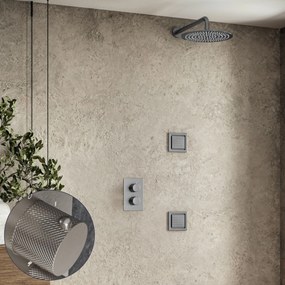 Saniclear Exclusive Curved inbouw regendouche 20cm met vierkante massagejets en muurarm RVS