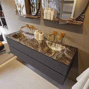 Mondiaz Vica DLux badmeubel 150cm dark grey 2 lades met wastafel lava dubbel zonder kraangat