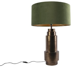 Art Deco tafellamp brons velours kap groen met goud 50 cm - Bruut Art Deco E27 rond Binnenverlichting Lamp