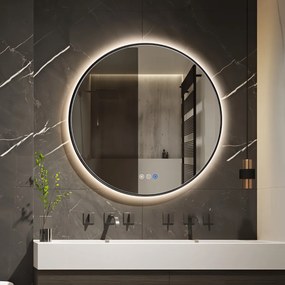 Saniclear Circle Black ronde spiegel met verwarming, direct en indirect licht mat zwart 120cm