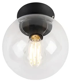 Art Deco plafondlamp zwart met helder glas - Pallon Art Deco E27 bol / globe / rond Binnenverlichting Lamp