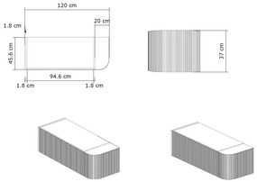 Gliss Design Alluro badmeubel ribbelfront met ronding rechts 120cm black en zwart leisteen toppaneel