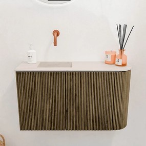 Mondiaz Joya DLux 70cm toiletmeubel ronding rechts dusk met wastafel faye links zonder kraangat meli