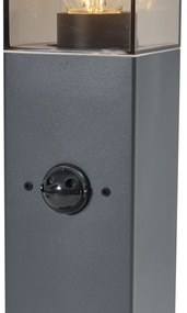 Buitenlamp antraciet met smoke glas 80cm IP44 met stopcontact en bewegingssensor - Malios Modern E27 IP44 Buitenverlichting