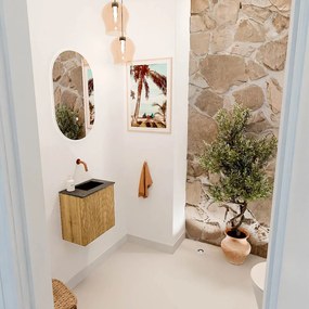 Mondiaz Joya DLux 40cm toiletmeubel oak met wastafel faye rechts zonder kraangat lava