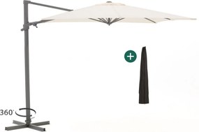 Parasol Shadowline Francisco | Inclusief hoes | Vierkant | 260x260cm | Met draaihendel | Wit | Kees Smit Tuinmeubelen