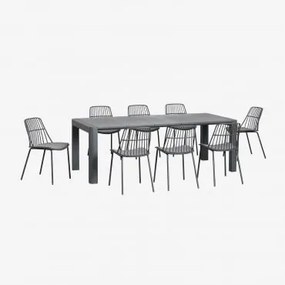 Arnadine Rechthoekige Tafelset (220x100 Cm) En 8 Maeba Eetkamerstoelen Grijs – Grafiet - Sklum
