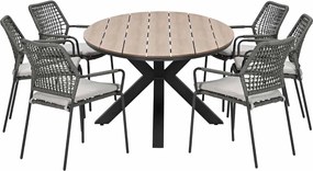 Garden Impressions Natas tuinset grijs 7-delig - Tulli tuintafel ovaal 220x115 cm