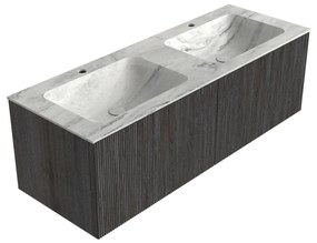 Mondiaz Kurve-dlux 130cm badmeubel shadow met 2 lades en wastafel leaf dubbel 2 kraangaten opalo