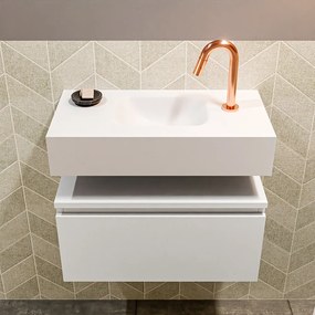 Mondiaz Andor toiletmeubel 60cm mat wit met witte wastafel midden met kraangat