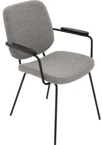 Goossens Eetkamerstoel Hjalmar grijs stof met armleuning, modern design