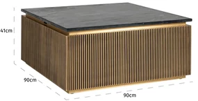 Richmond Interiors Ironville Vierkante Salontafel Goud Met Marmer - 90 X 90cm.