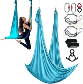 VEVOR Aerial Yoga Hangmatset 10 x 2,8 m, Blauwe Aerial Yoga Schommel Air Flying, Indoor Aerial Yoga Hangmat Schommel, Max. Draagvermogen 1000 kg, incl. Yogasokken & Stalen Karabijnhaak & Aluminium Draaibare