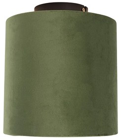 Stoffen Plafondlamp met velours kap groen met goud 20 cm - Combi zwart Landelijk / Rustiek E27 rond Binnenverlichting Lamp